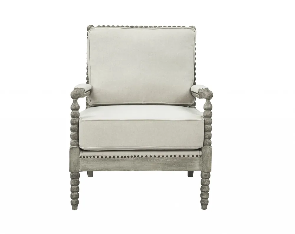 35" Beige Linen And Gray Oak Solid Color Club Chair By Homeroots Exclusive Offer