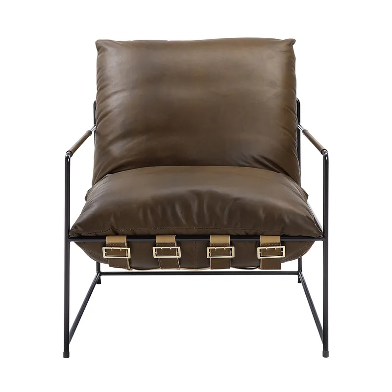Clearance 27" Brown Top Grain Leather And Steel Solid Color Lounge Chair By Home