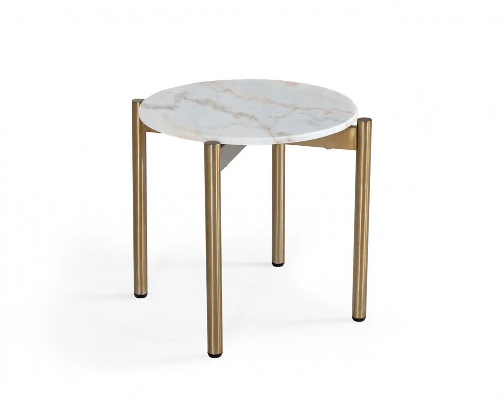 22" Gold And White Marble Round End Table By Homeroots Exclusive Offer