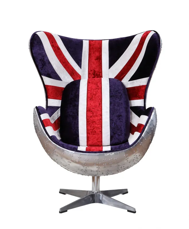 Trusted Brand 33" Red White and Blue Velvet And Silver Great Britain Flag Swivel Lou
