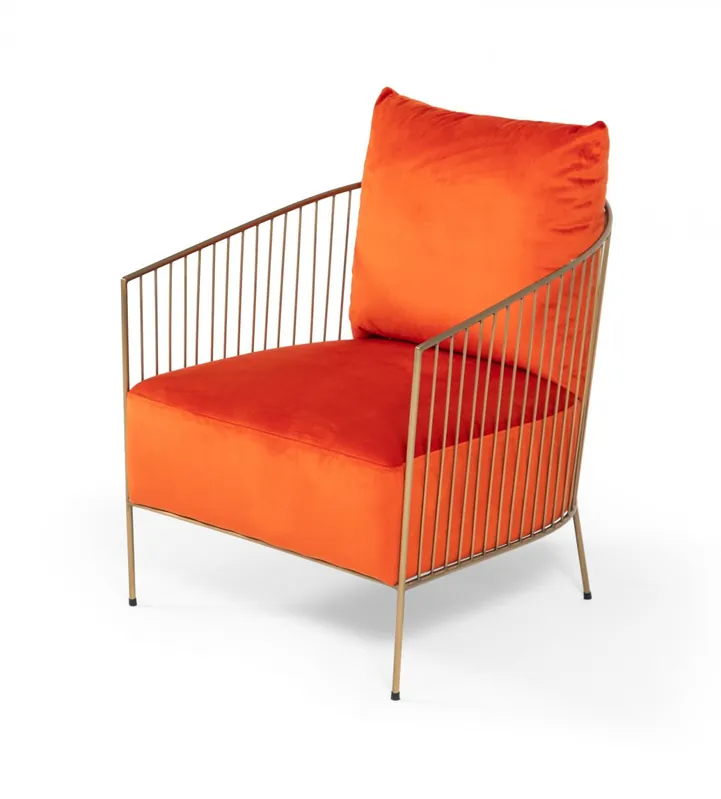 Flash Sale 27" Orange Velvet And Gold Solid Color Arm Chair By Homeroots