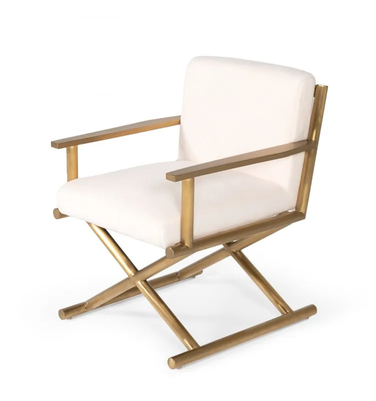 Flash Sale 27" White Sherpa And Gold Directors Arm Chair By Homeroots
