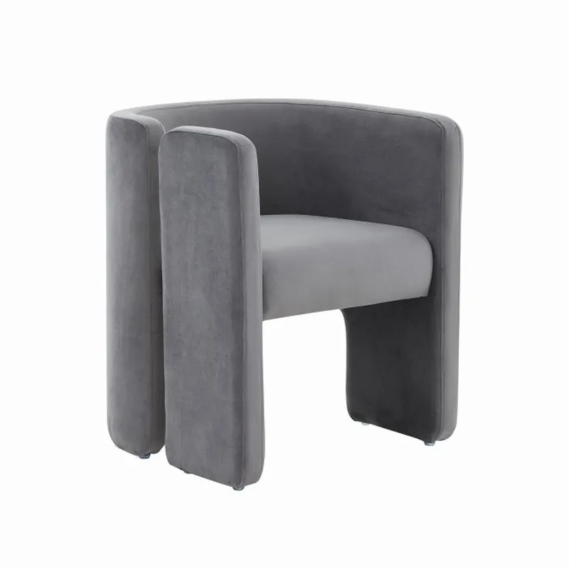 Special Offer 24" Grey Velvet Asymmetrical Base Arm Chair By Homeroots