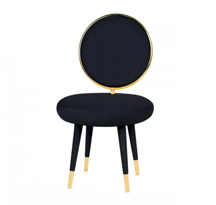 Set Of Two 21" Black Velvet And Black And Gold Solid Color Side Chair Limited Edition