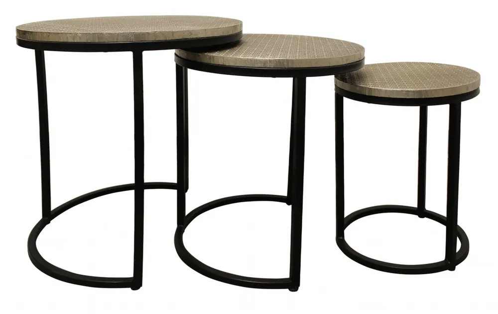 Set Of Three 19" Black And Silver Round Nested Tables By Homeroots High Quality