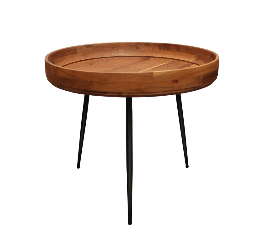 Flash Sale 18" Black And Natural Brown Solid Wood And Iron Round End Table By Hom