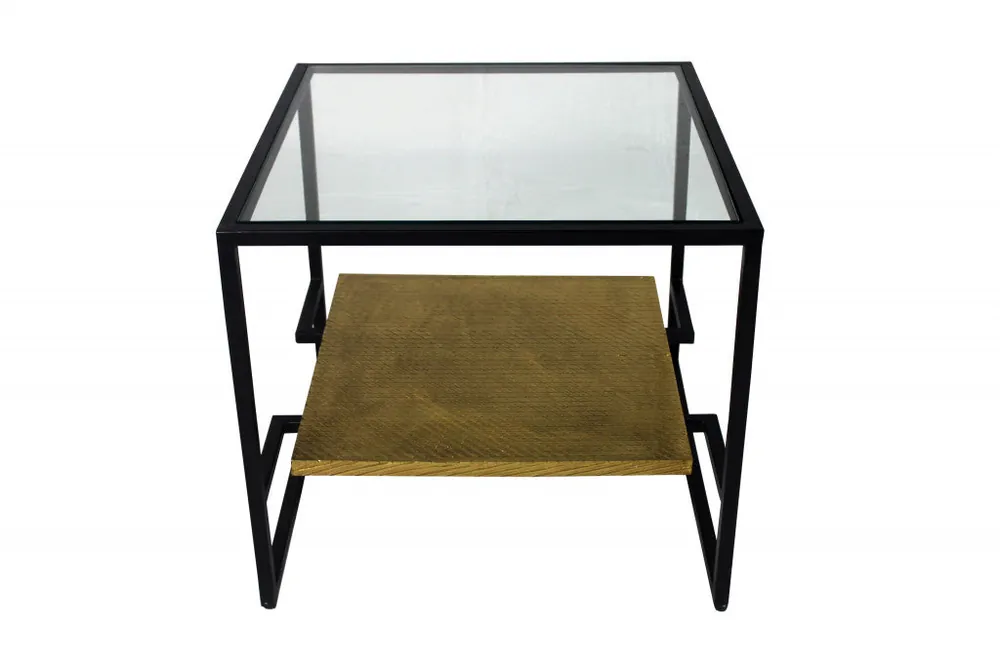 Special Discount 22" Bronze And Clear Glass And Iron Square End Table With Shelf By Hom