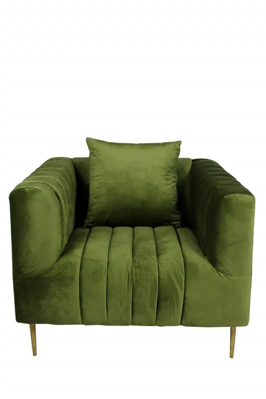 Genuine 37" Olive Velvet And Gold Solid Color Lounge Chair By Homeroots
