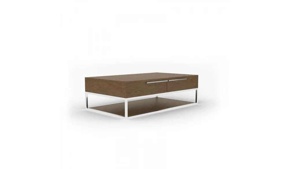 47" Silver And Walnut Rectangular Coffee Table With Two Drawers And Sh In Demand