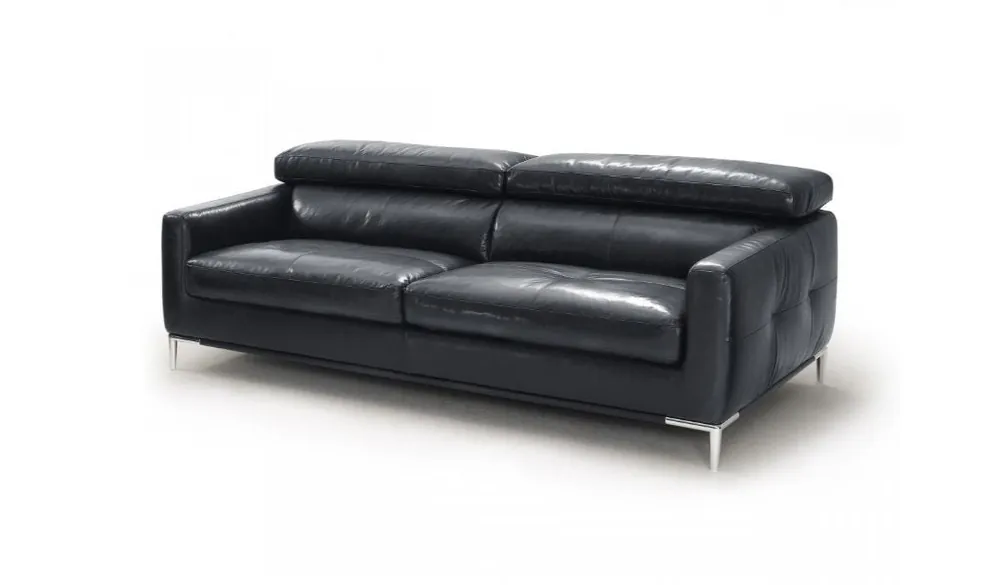Express Delivery 79" Black Silver Genuine Leather Sofa By Homeroots