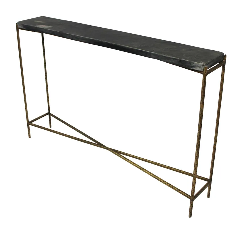 Cheap 48" Black and Gold Stone Frame Console Table By Homeroots
