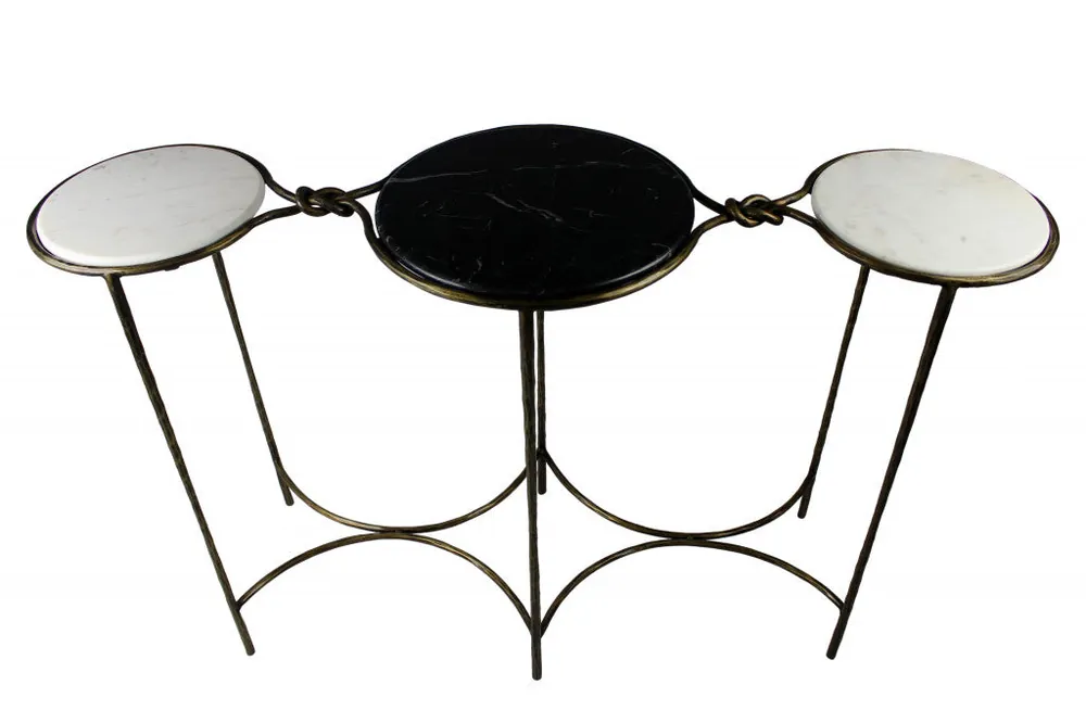 50" Black and White and Gold Genuine Marble Free Form Frame Console Ta Flash Sale
