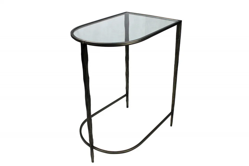 Super Sale Set of Two 25" Clear and Gold Glass Free Form Frame Console Table By H