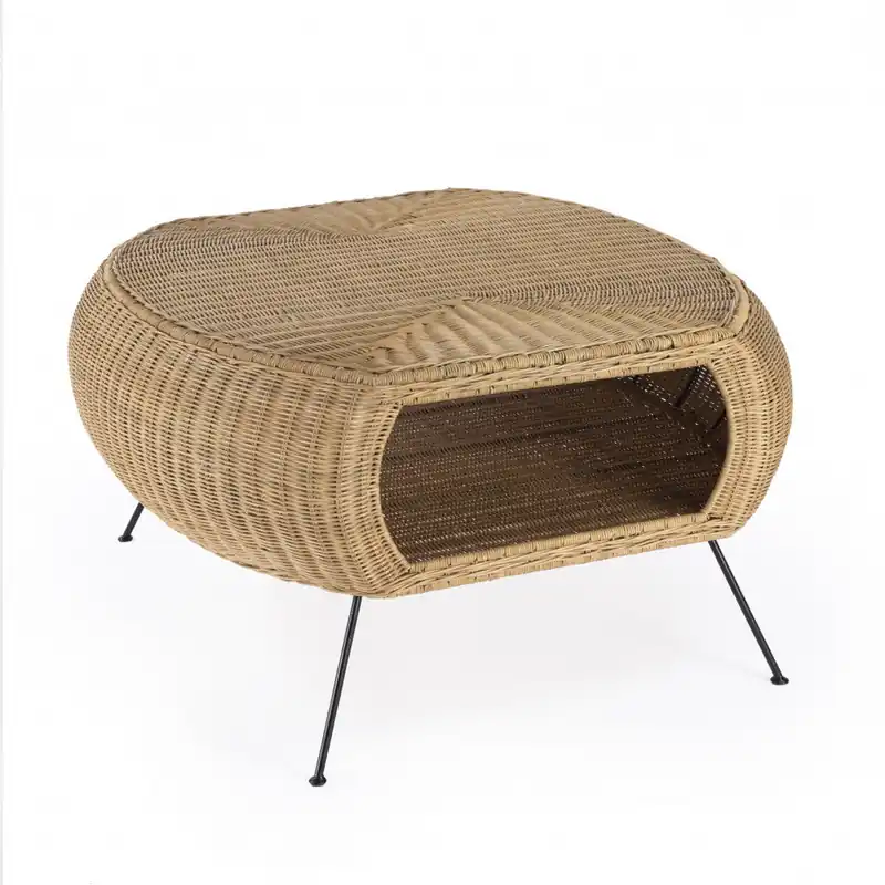 38" Natural Rattan Wicker With Iron Round Coffee Table By Homeroots Flash Sale