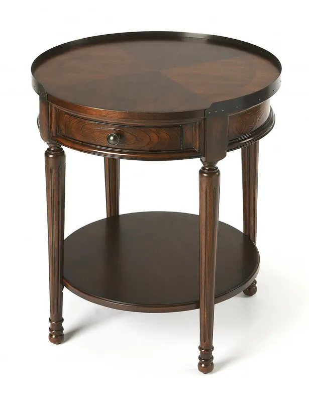 New Arrival 26" Dark Brown Manufactured Wood Round End Table With Drawer And Shelf