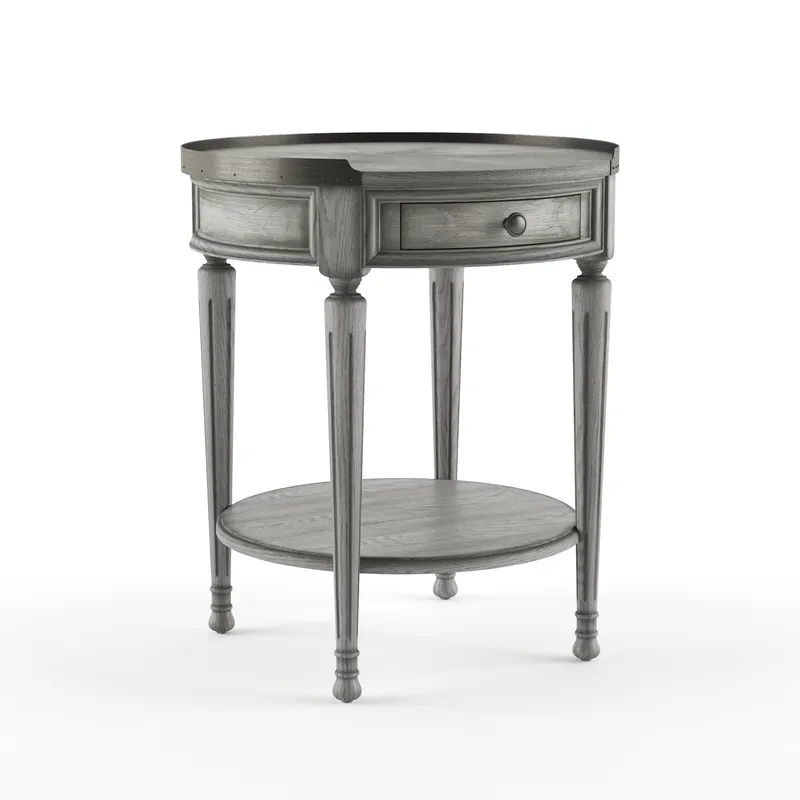 Mega Sale 26" Gray Manufactured Wood Round End Table With Drawer And Shelf By Ho