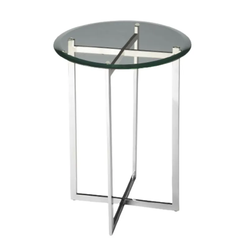 21" Silver Geo Base and Glass Round End Table By Homeroots New Release