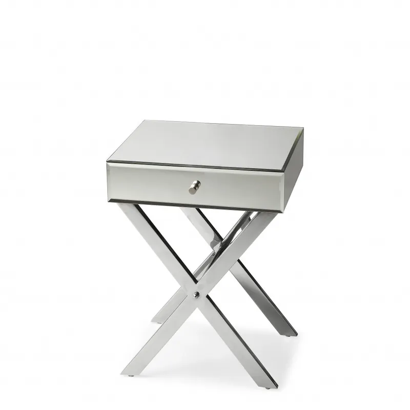 24" Mirrored Glass End Table With Drawer By Homeroots Clearance