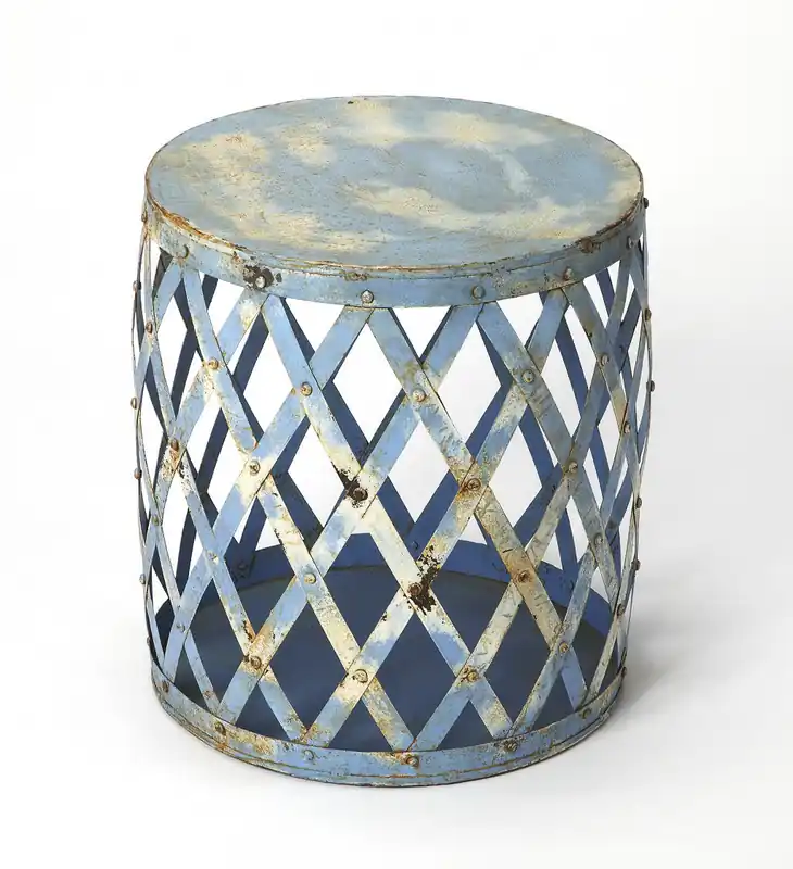 17" Rustic Blue Iron Lattice Round Top End Table By Homeroots Time-Limited