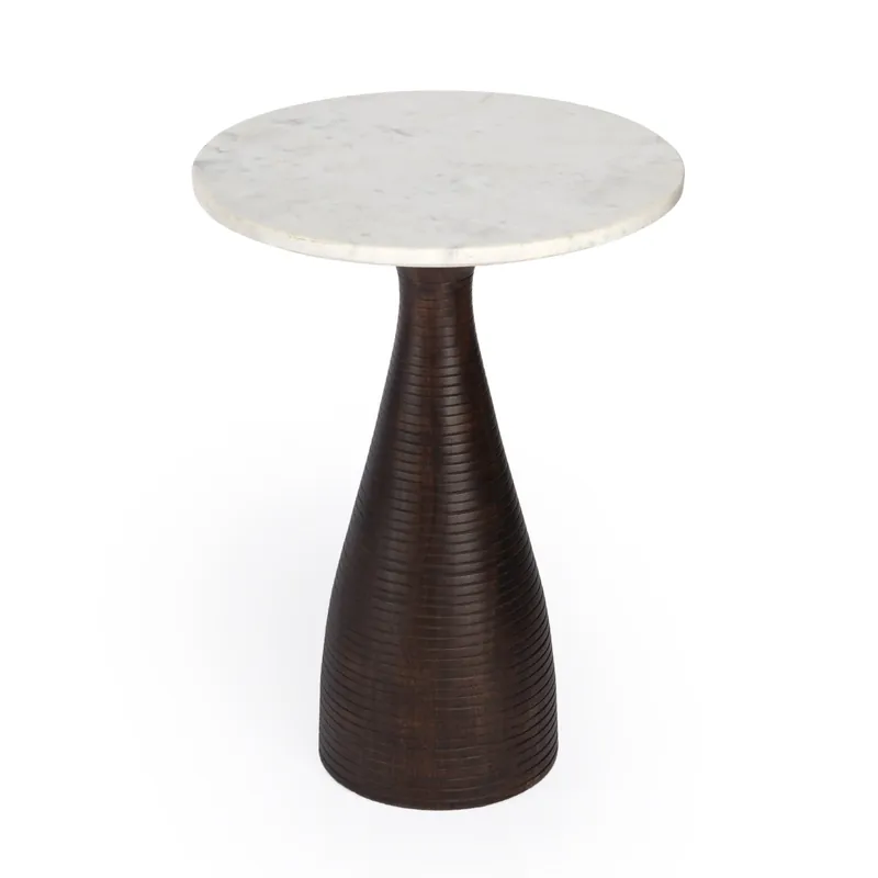 Crafted 22" Brown Marble Round End Table By Homeroots