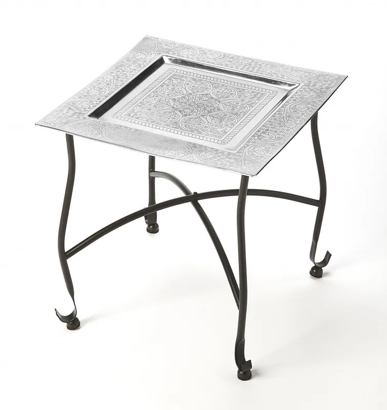 16" Black And Silver Textured Aluminum Square End Table By Homeroots Luxury