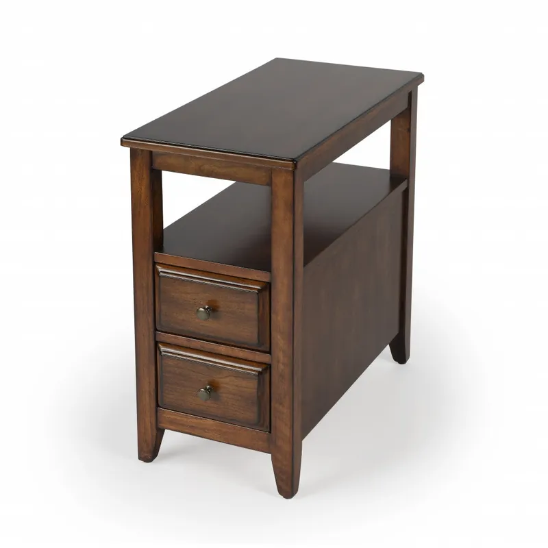 Holiday Sale 24" Cherry Brown Narrow End Table With Two Drawers And Shelf By Homero