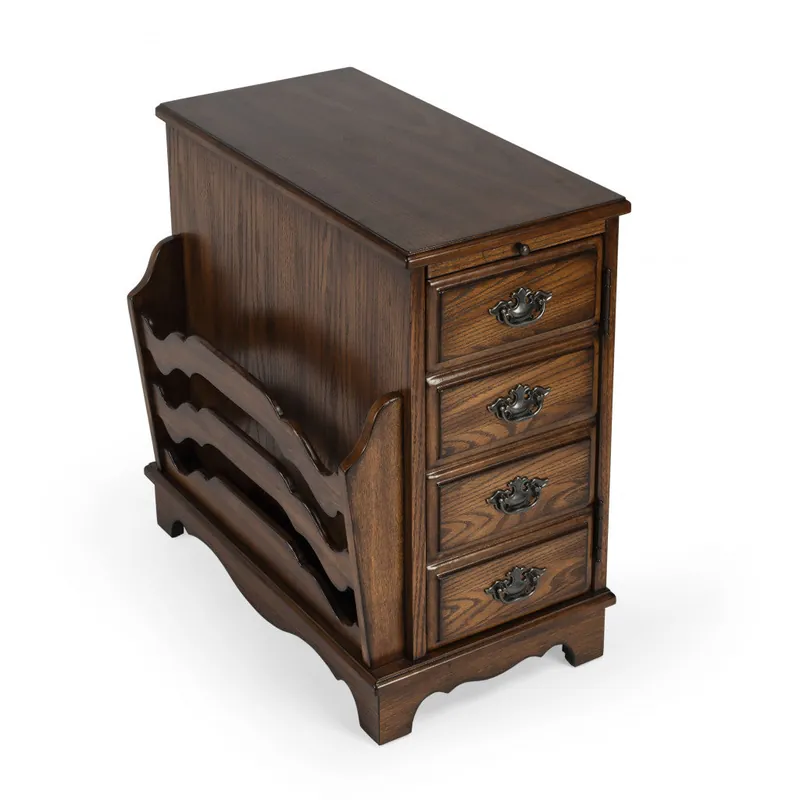 24" Cherry Brown End Table With Drawers And Magazine Rack By Homeroots Bulk Order