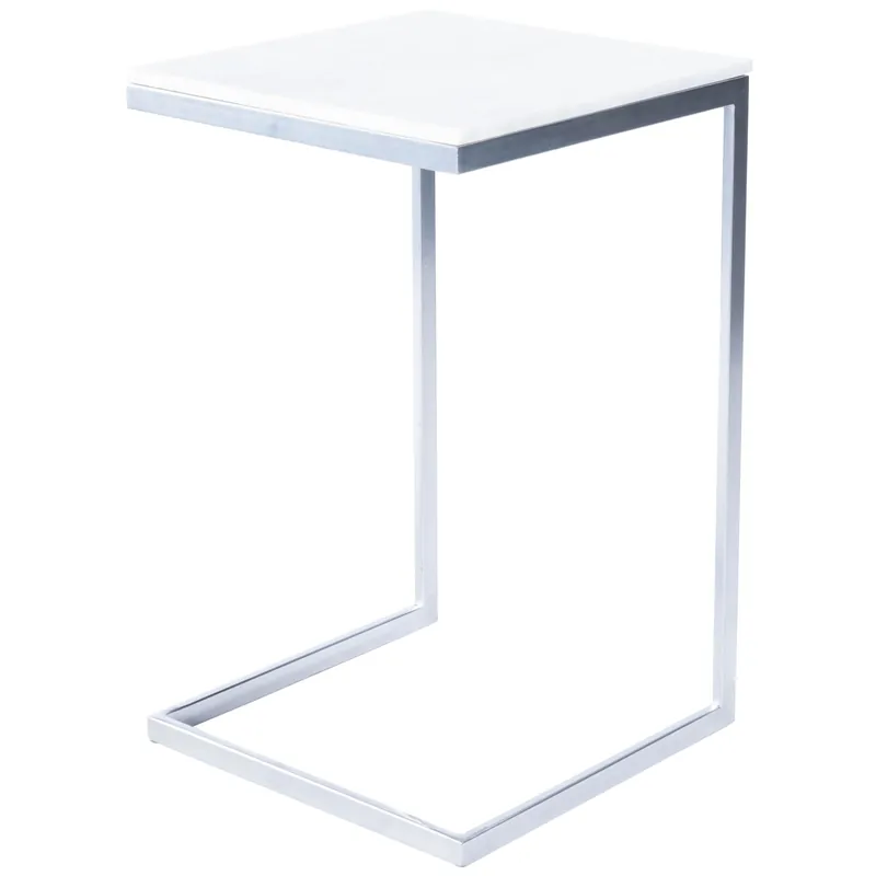 Grab Now 26" Silver and White Marble Square C Shape End Table By Homeroots