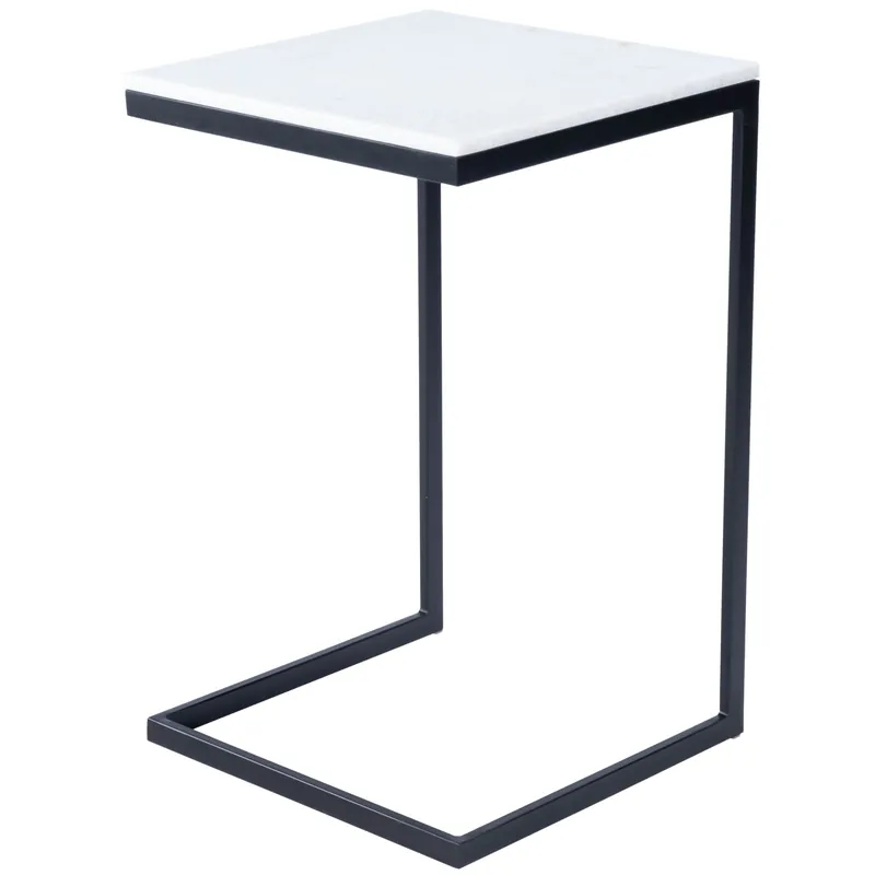 Trusted Brand 26" Black and White Marble Square C Shape End Table By Homeroots