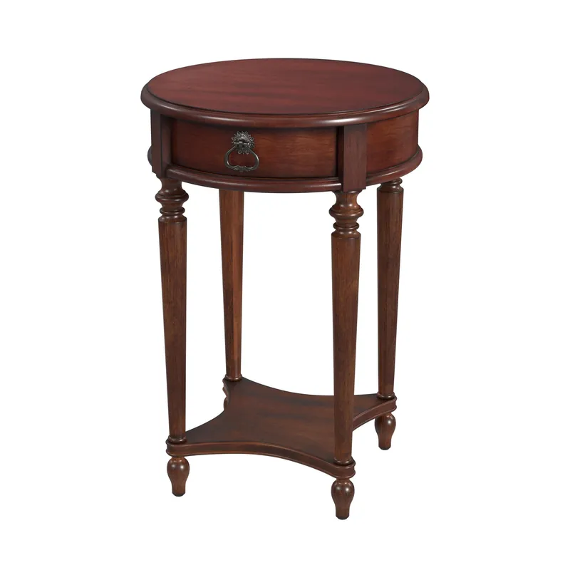 26" Cherry Solid And Manufactured Wood Round End Table With Drawer And Discount