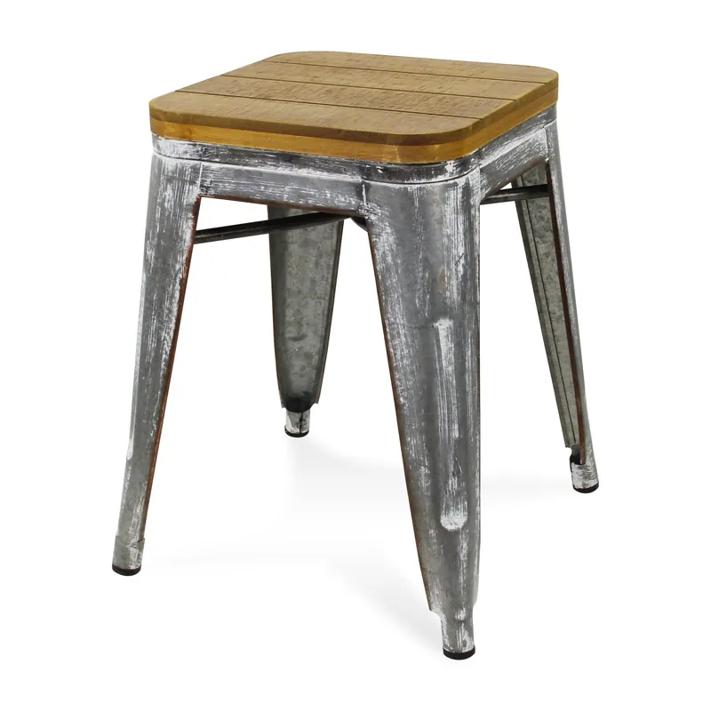 18" Wood Brown And Gray Galvanized Metal Backless Chair By Homeroots Worldwide Shipping