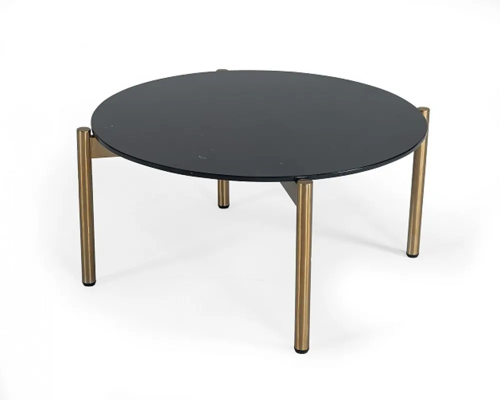36" Gold And Black Marble Stone Round Coffee Table By Homeroots Seasonal Sale