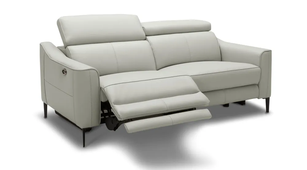 Authentic 60" Grey Genuine Leather And Black Power Reclining Love Seat with USB