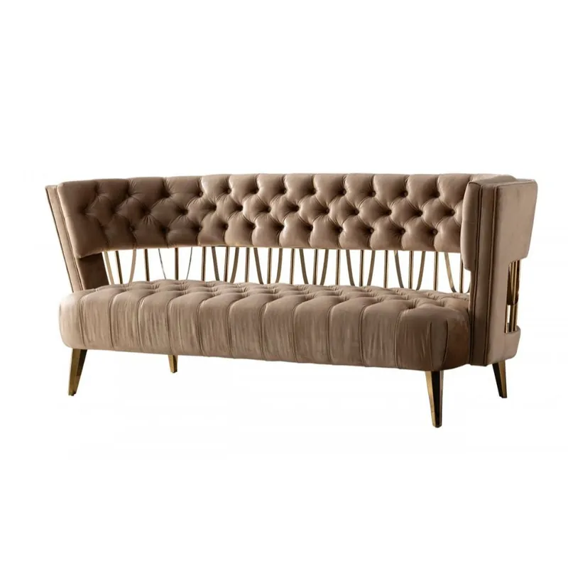One Day Deal 62" Dark Beige Velvet And Gold Exposed Back Love Seat By Homeroots