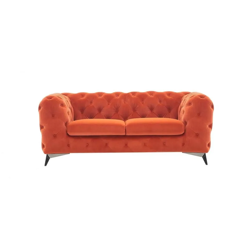 74" Orange Tufted Velvet And Black Chesterfield Love Seat By Homeroots Buy Direct
