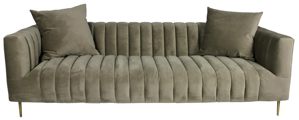 90" Gray Brown Velvet And Gold Sofa And Toss Pillows By Homeroots Authentic