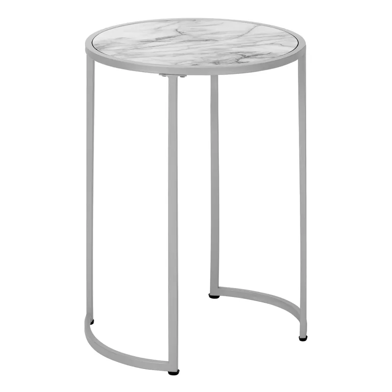24" Silver And White Faux Marble Round End Table By Homeroots Exclusive Offer