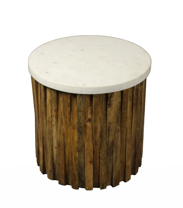 20" Brown And Ivory Marble And Solid Wood Round End Table By Homeroots Free Delivery