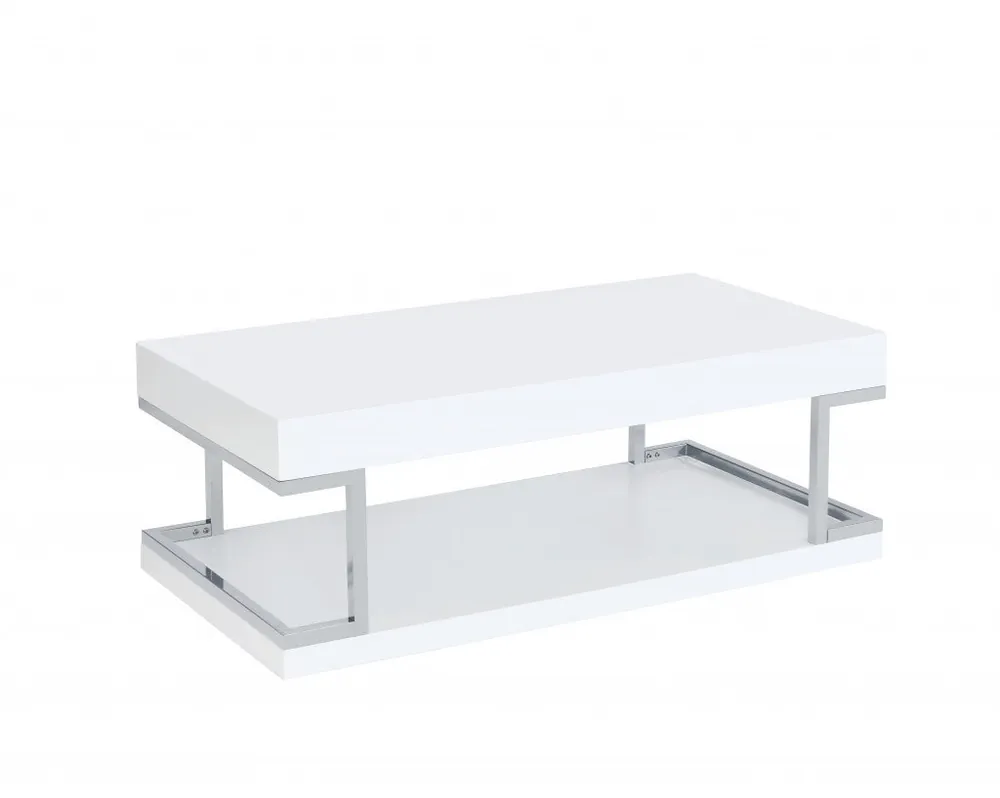 Don’t Miss Out 47" Chrome And White High Gloss Manufactured Wood And Metal Rectangula