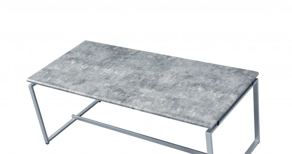 Best Seller 47" Silver And Faux Concrete Pvc Veneer Rectangular Coffee Table By Ho