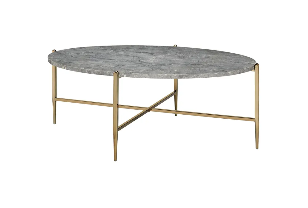 48" Champagne And Faux Marble Oval Coffee Table By Homeroots Clearance