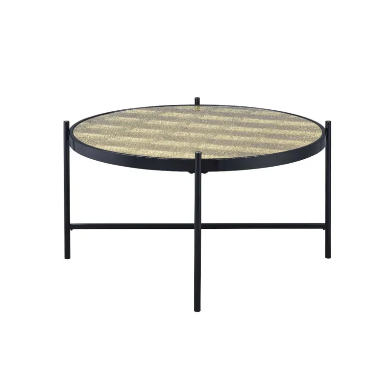 35" Black And Gold Glass And Manufactured Wood Round Coffee Table By H High Quality
