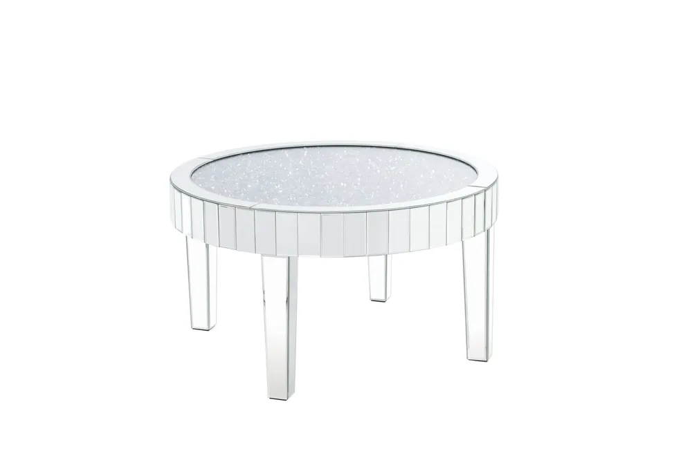 32" Silver And Clear Glass And Manufactured Wood Round Mirrored Coffee Fresh Stock