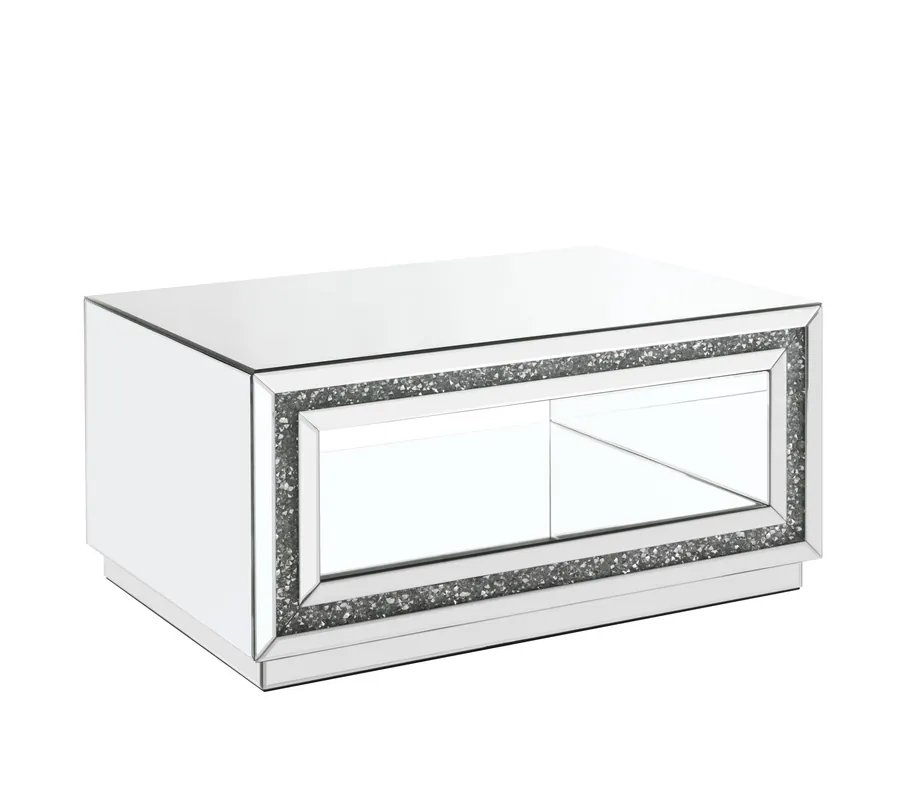 35" Silver Mirrored And Manufactured Wood Rectangular Mirrored Coffee Flash Sale