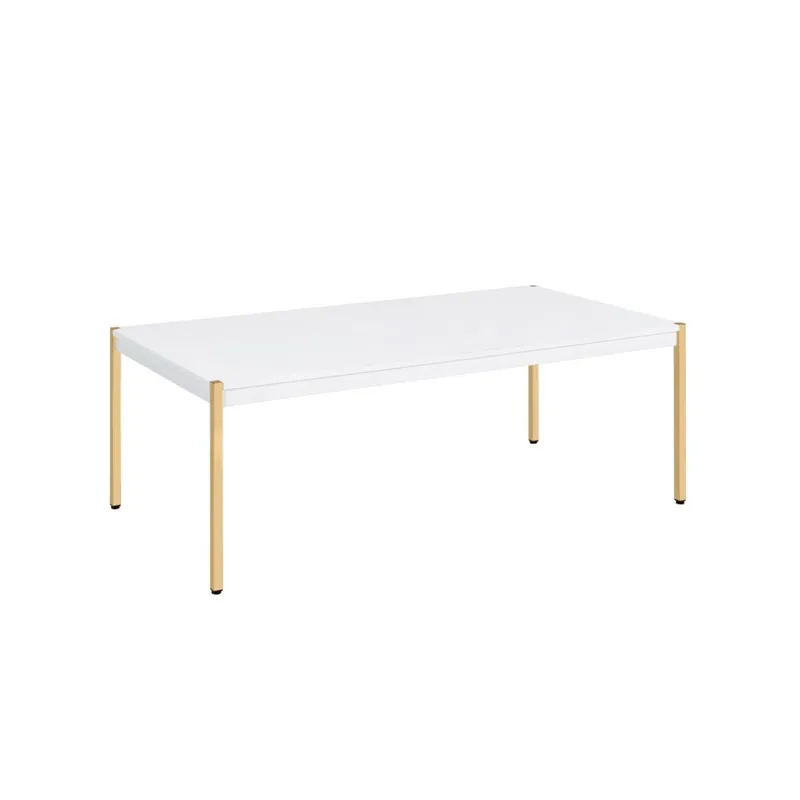 Warranty Included 48" Gold And White Manufactured Wood And Metal Rectangular Coffee Tabl