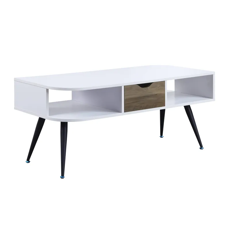 Limited Edition 44" Black And White Melamine Veneer And Metal Rectangular Coffee Table