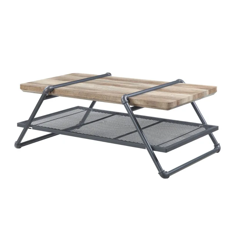 Free Delivery 47" Sandy Gray And Oak Paper Veneer And Metal Rectangular Coffee Table