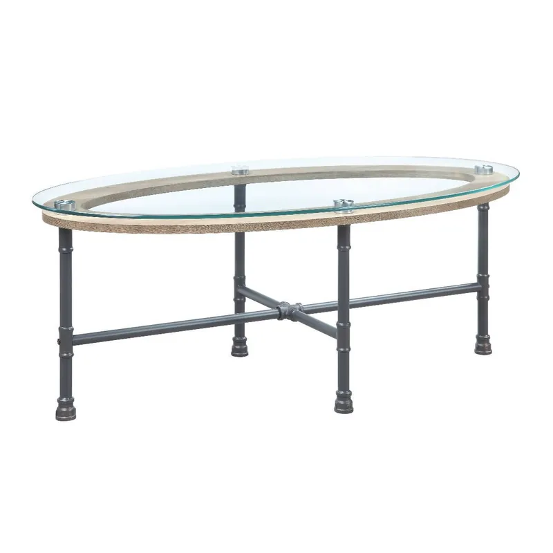 Direct From Factory 47" Sandy Gray And Clear Glass And Metal Oval Coffee Table By Homeroot