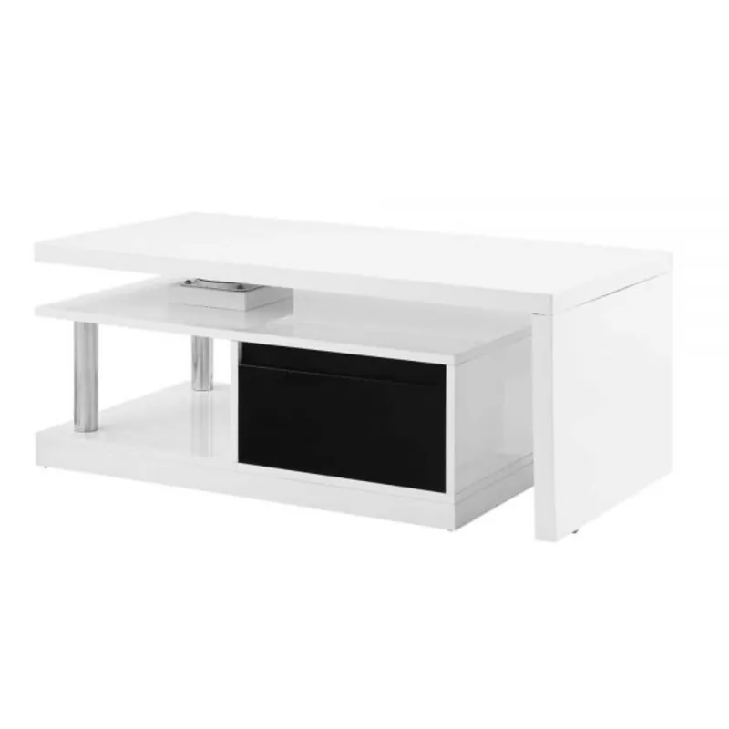 Special Discount 63" White Rectangular Coffee Table With Two Drawers And Shelf By Homer