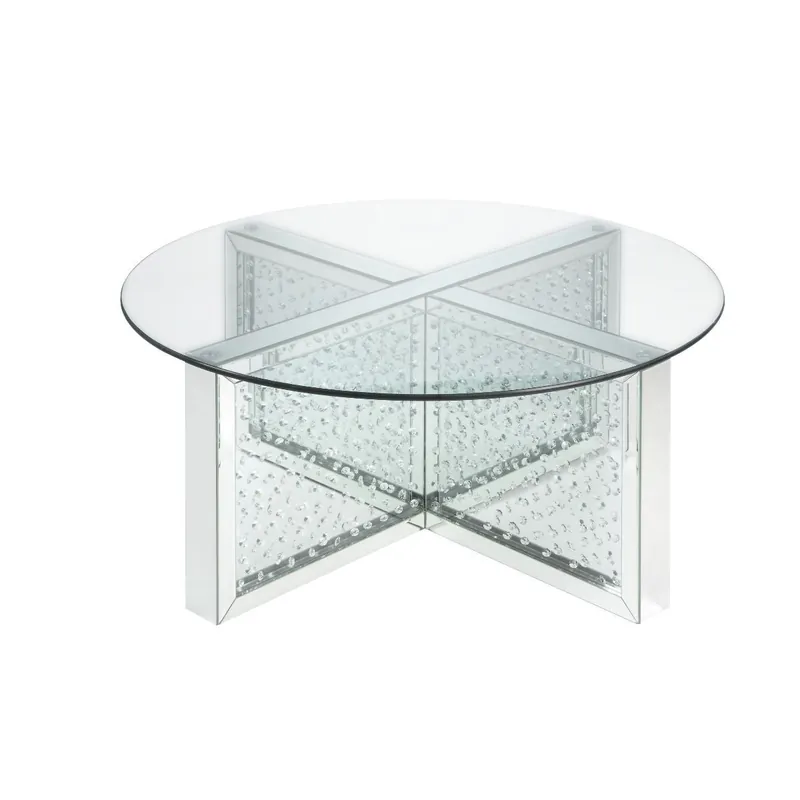 40" Silver And Clear Glass Round Top Bling Base Coffee Table By Homero No Minimum Order